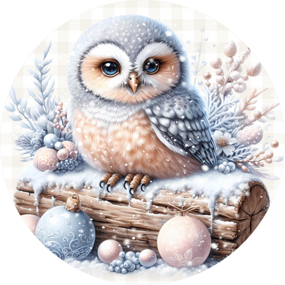 Blue Owl — Winter Round Wreath Sign