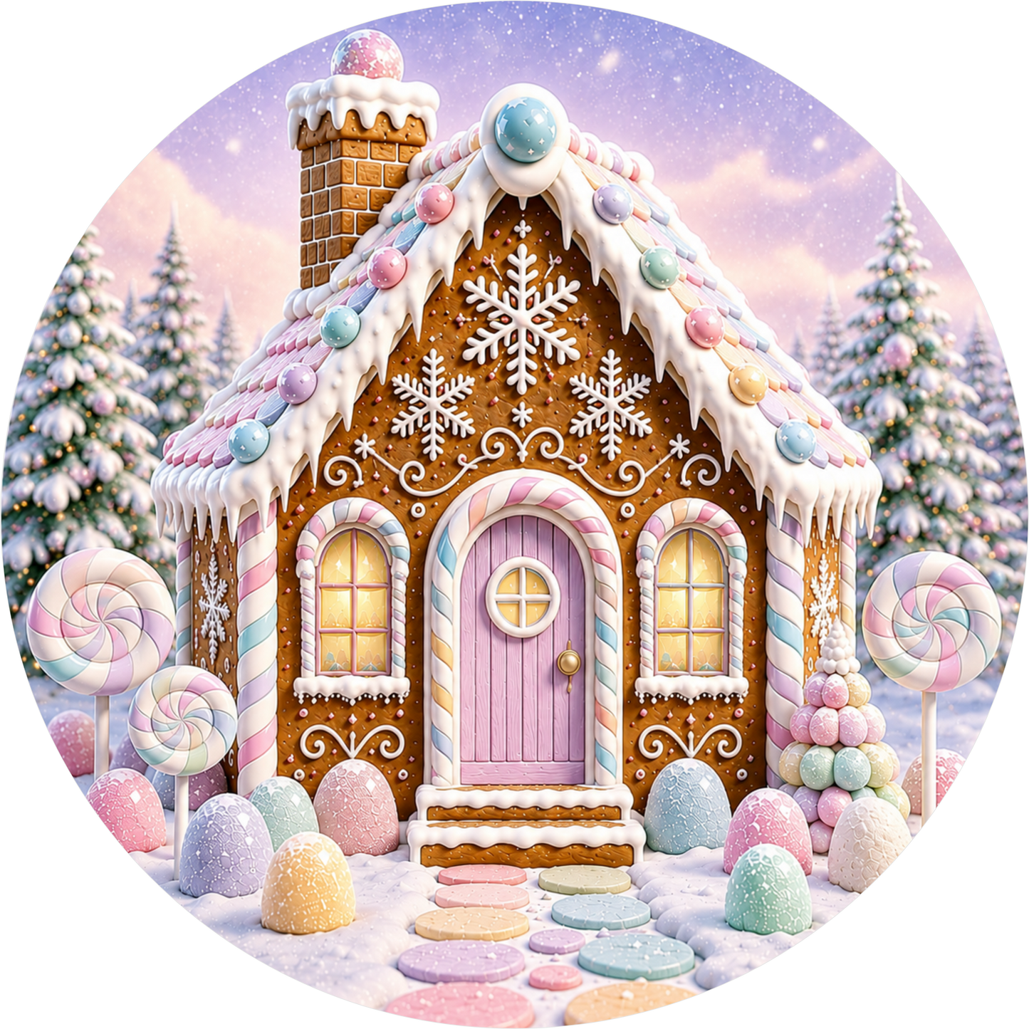 Pastel Gingerbread — Christmas Round Wreath Sign