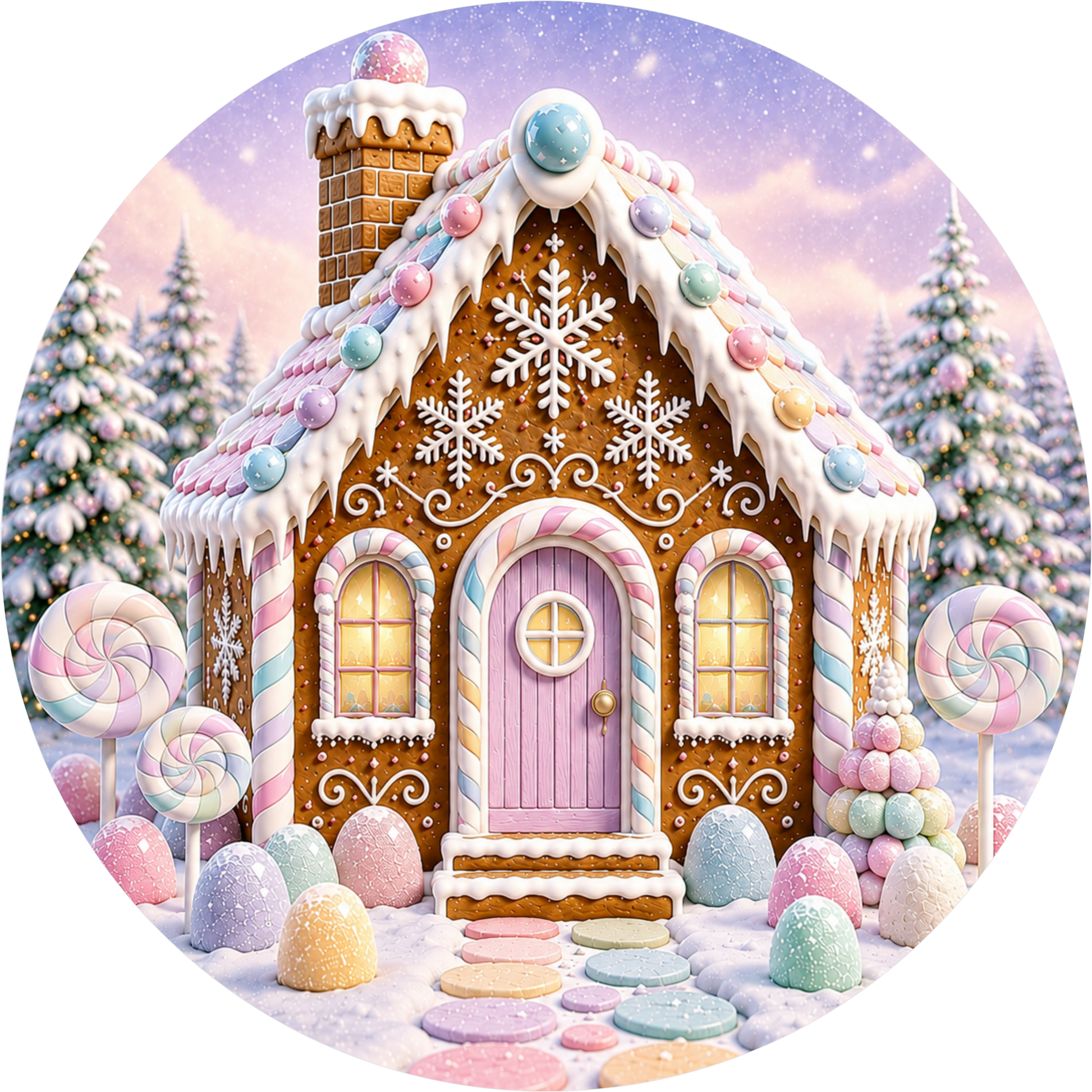 Pastel Gingerbread — Christmas Round Wreath Sign