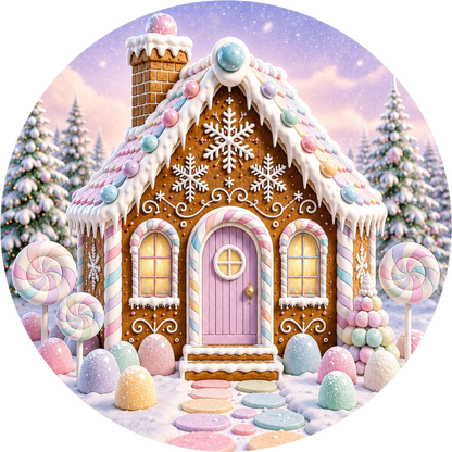 Pastel Gingerbread — Christmas Round Wreath Sign