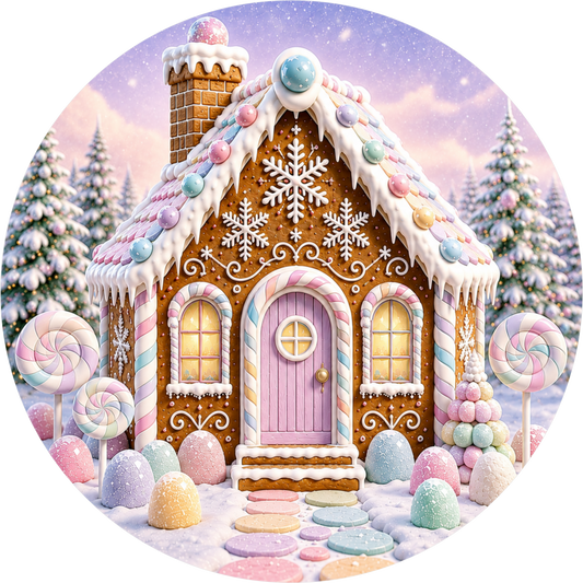 Pastel Gingerbread — Christmas Round Wreath Sign