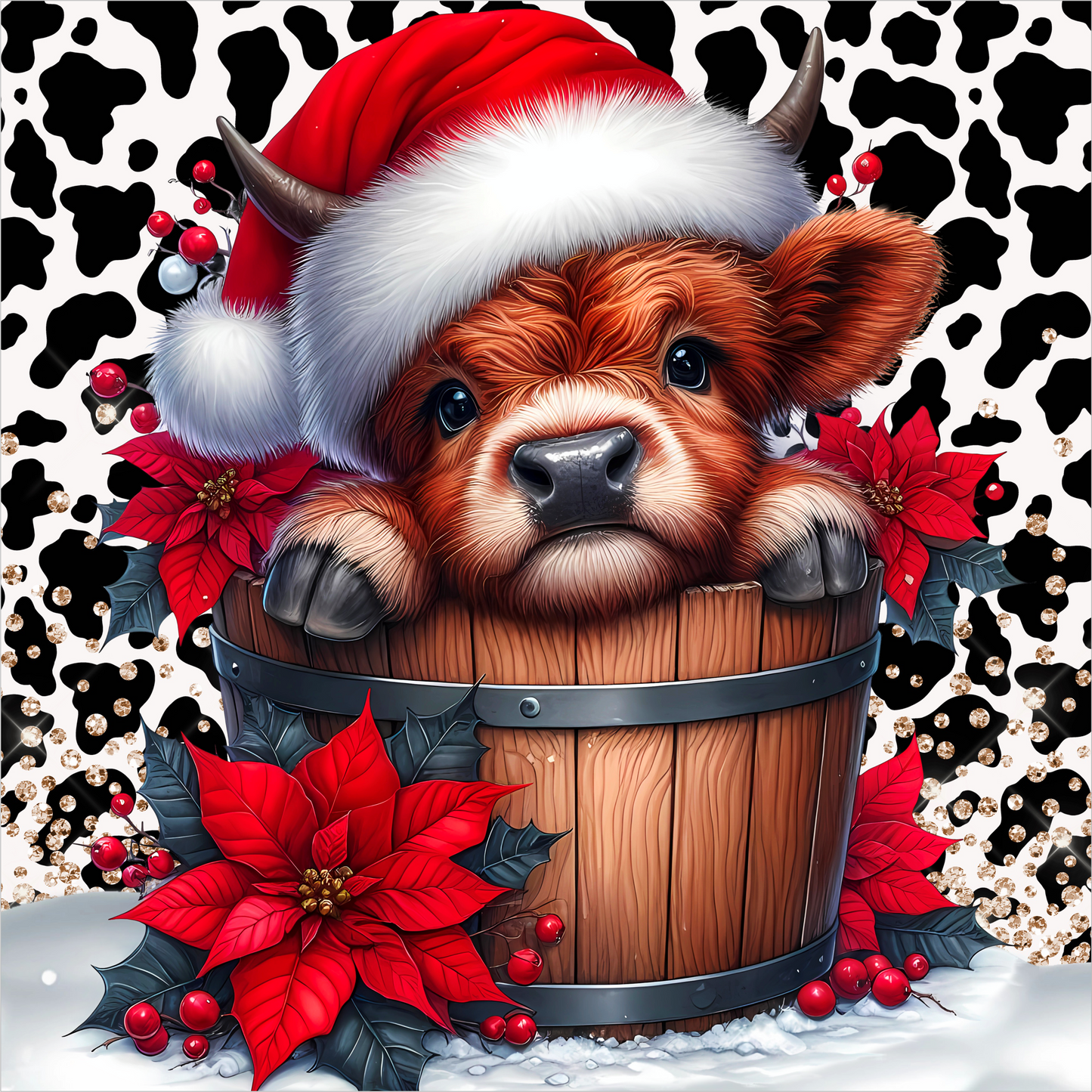Baby Highland Cow — Christmas Square Wreath Sign
