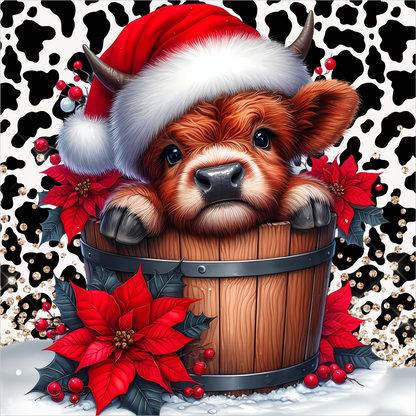 Baby Highland Cow — Christmas Square Wreath Sign