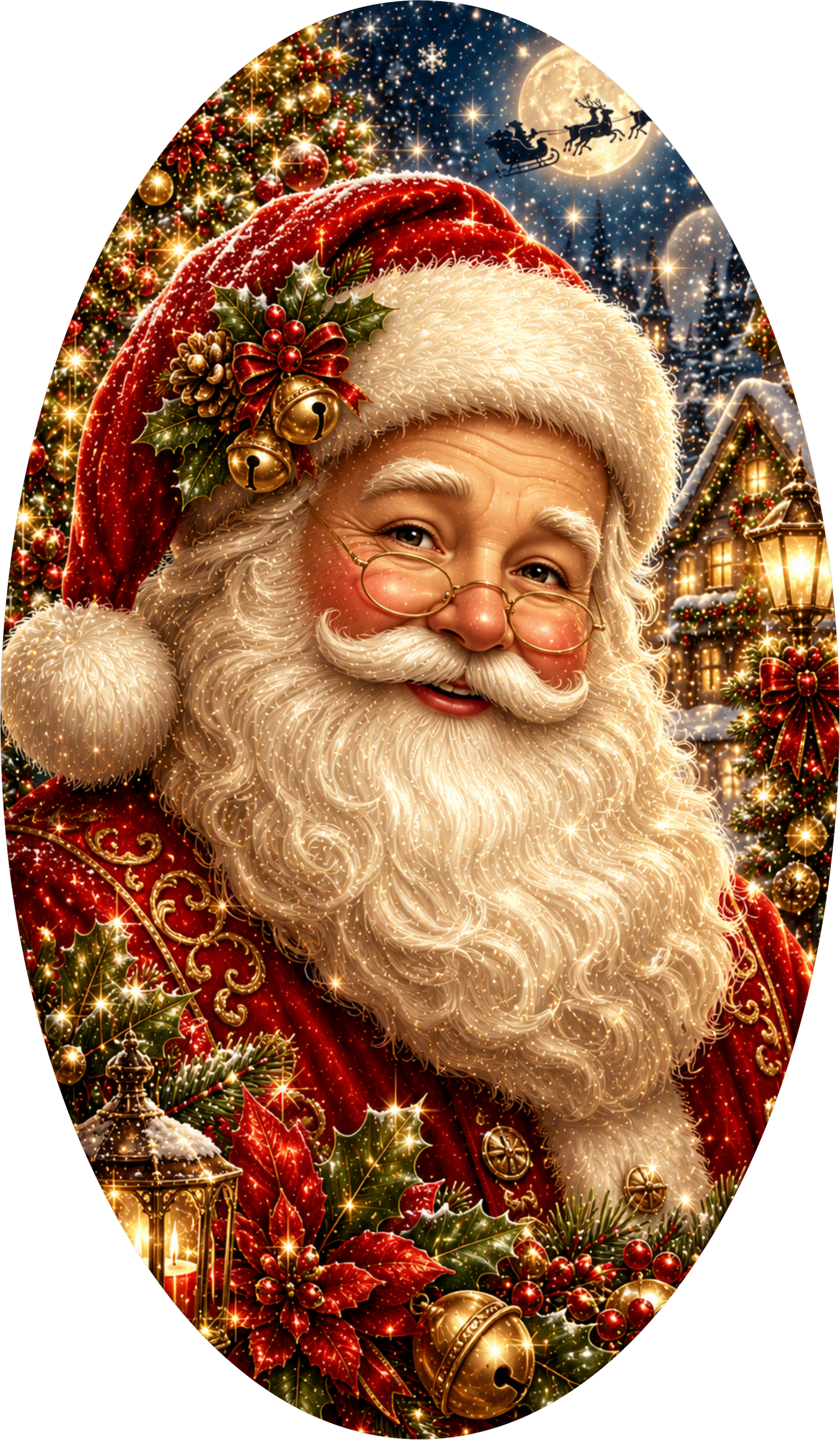 Jeweled Santa — Christmas Oval Wreath Sign