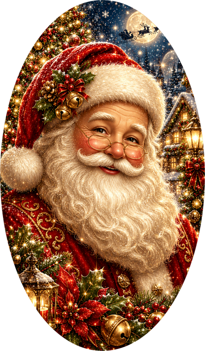 Jeweled Santa — Christmas Oval Wreath Sign