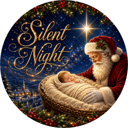 Santa and Jesus — Christmas Round Wreath Sign