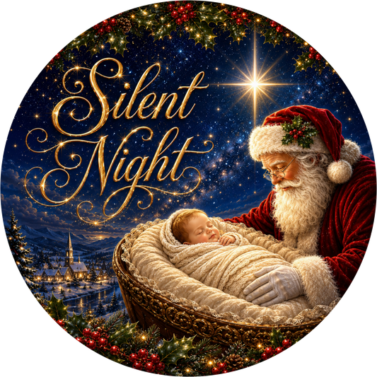 Santa and Jesus — Christmas Round Wreath Sign