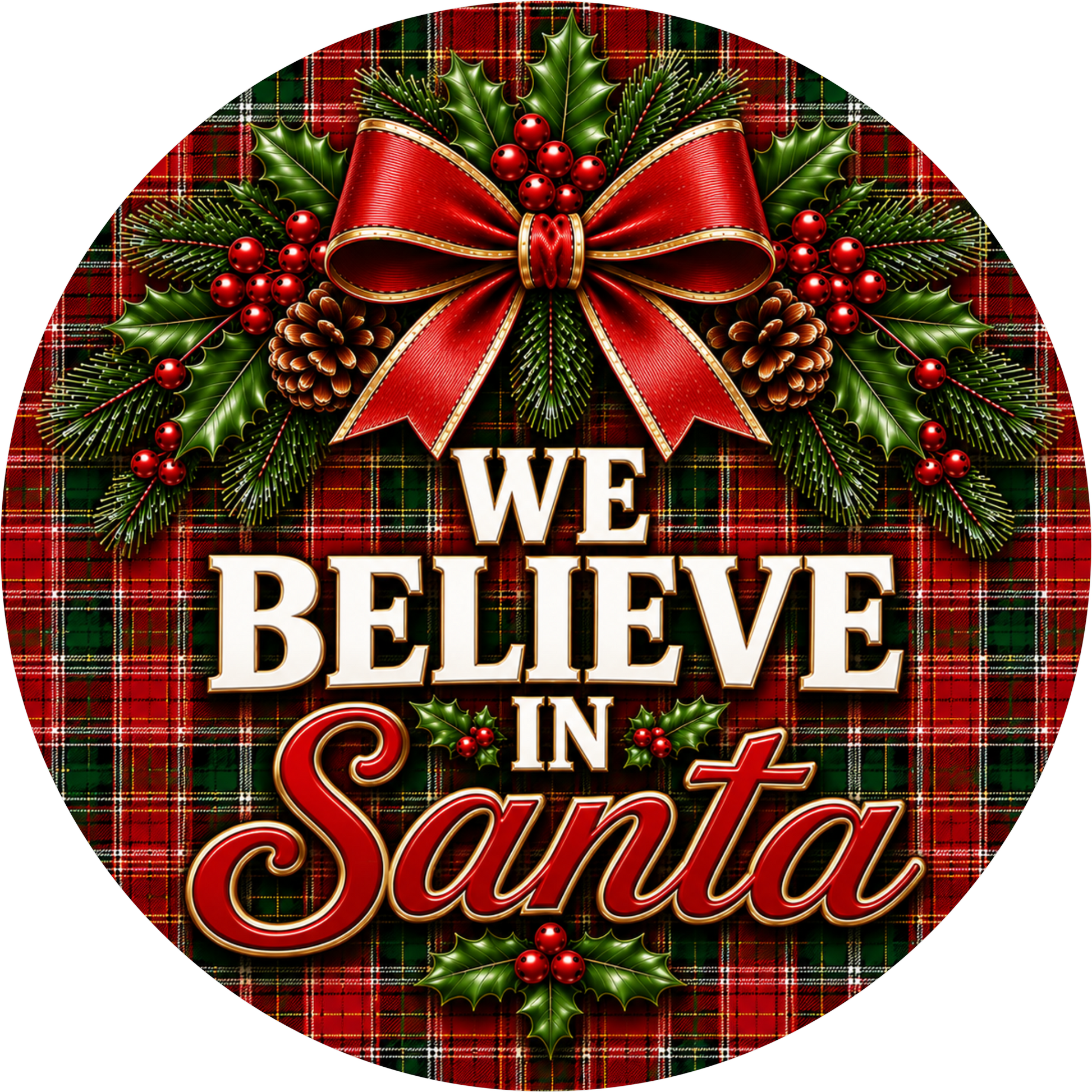 We Believe in Santa — Christmas Round Wreath Sign
