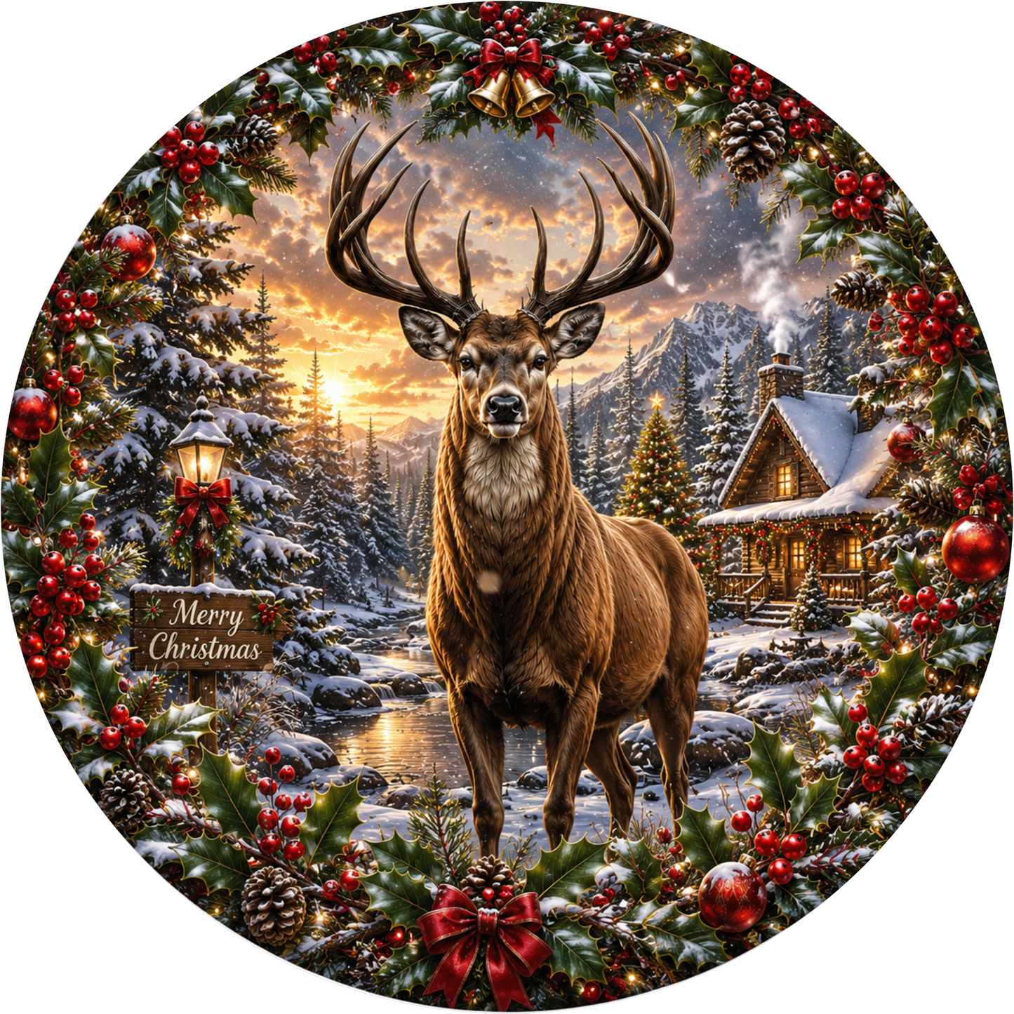 Christmas Buck — Round Wreath Sign