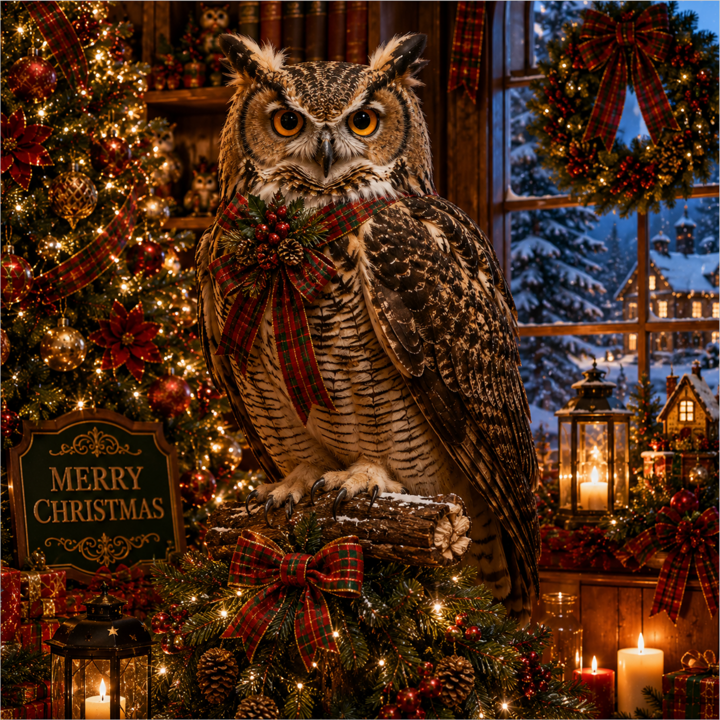 Owl — Christmas Square Wreath Sign