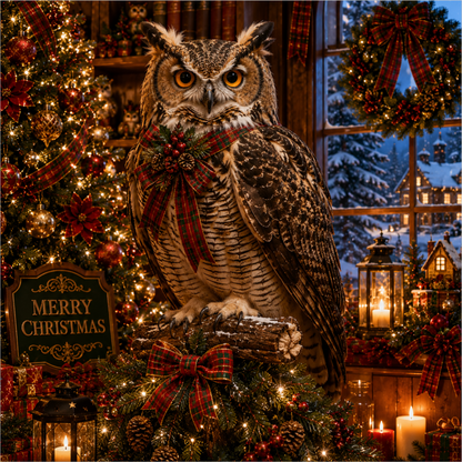 Owl — Christmas Square Wreath Sign