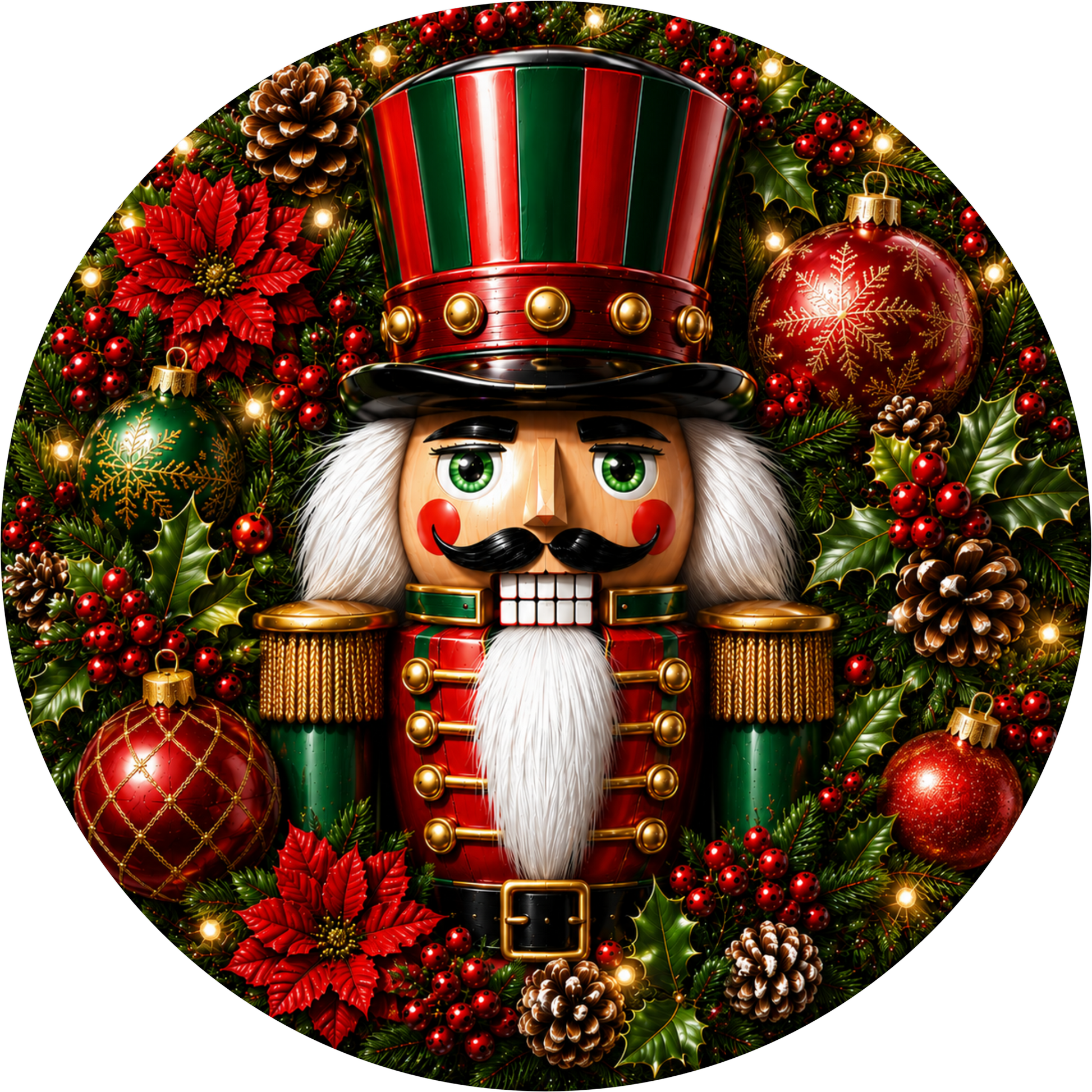 Red and Green Nutcracker — Christmas Round Wreath Sign