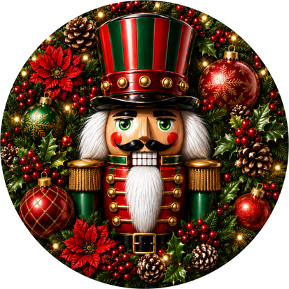 Red and Green Nutcracker — Christmas Round Wreath Sign