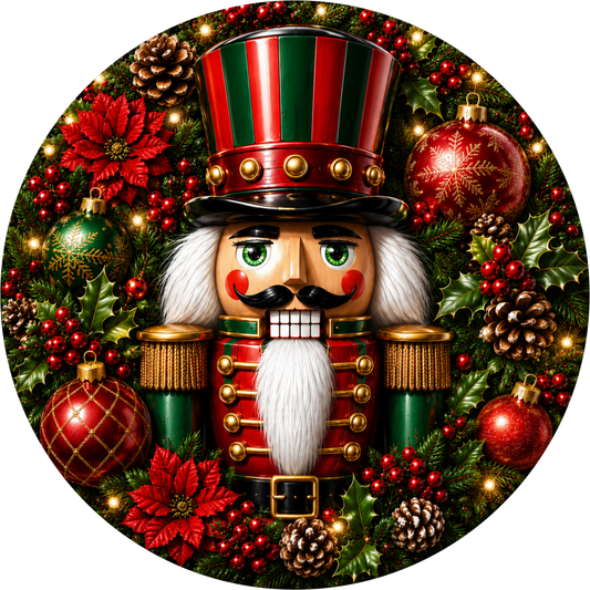 Red and Green Nutcracker — Christmas Round Wreath Sign