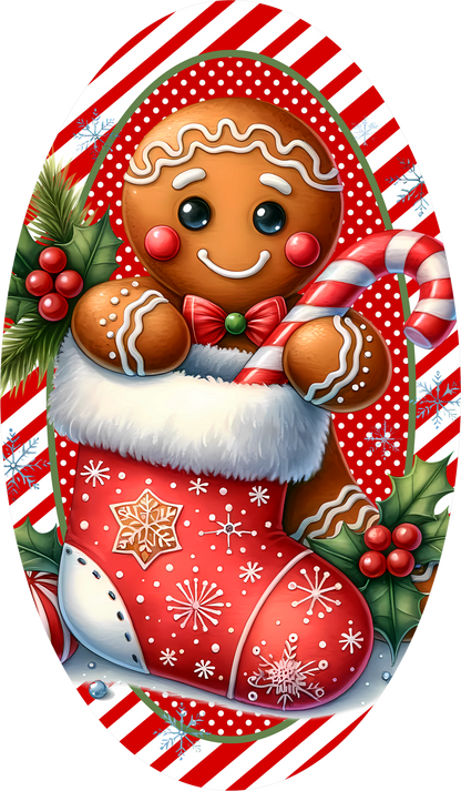 Gingerbread Stocking — Christmas Oval Wreath Sign