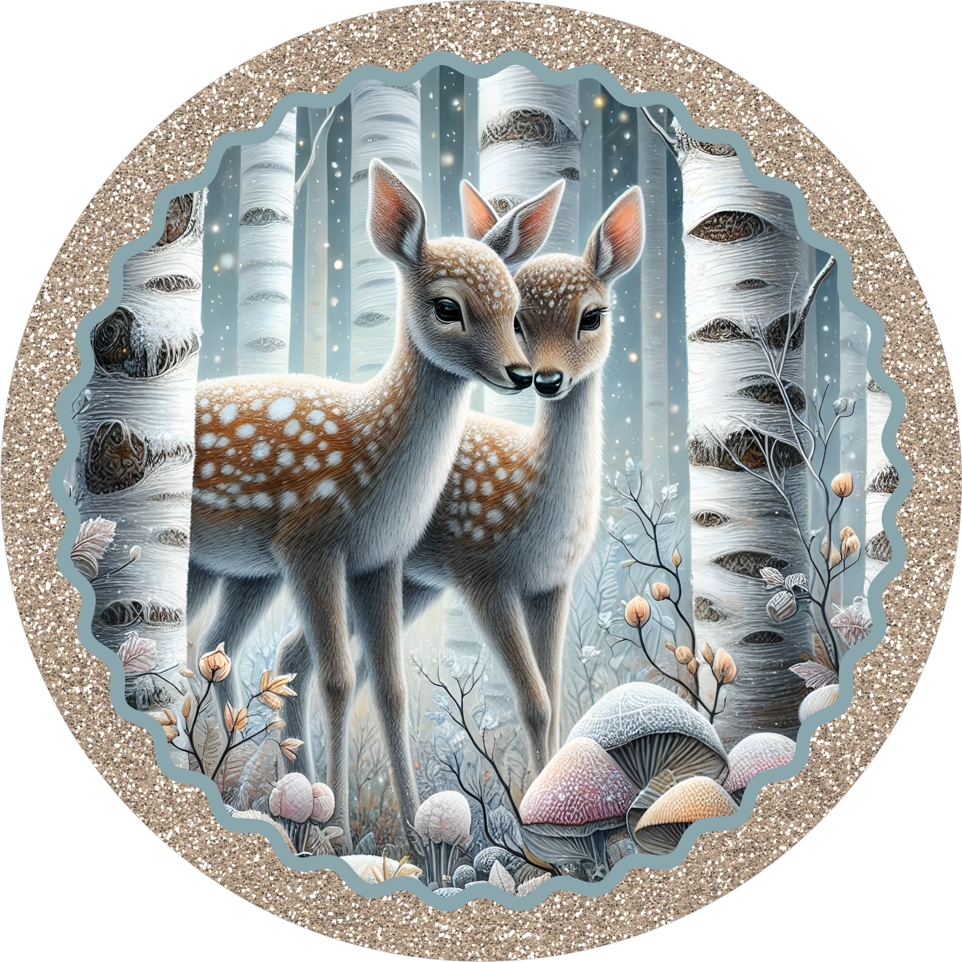 Fawns in the Winter Woods — Round Wreath Sign