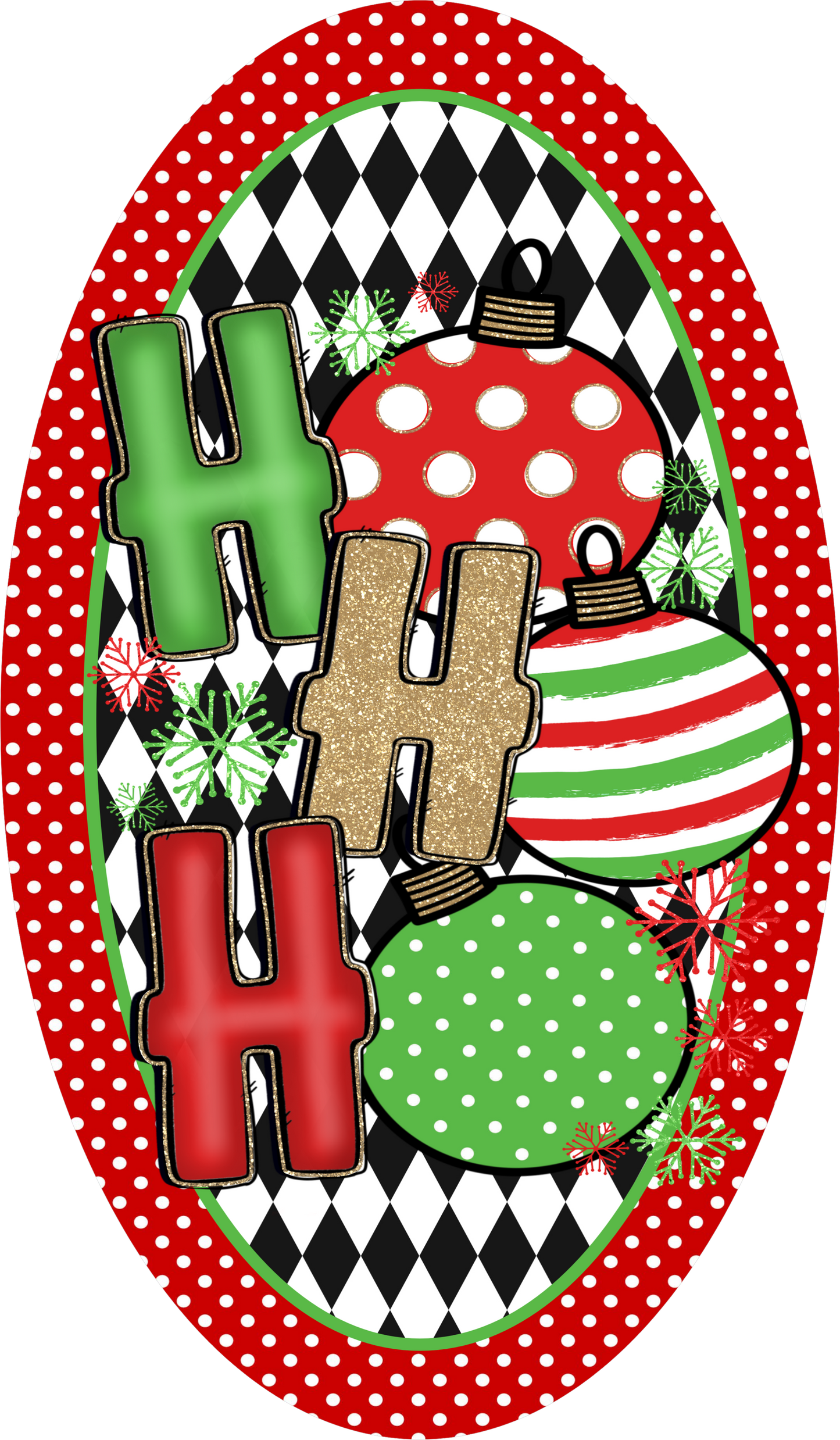 Ho Ho Ho Ornament — Christmas Oval Wreath Sign