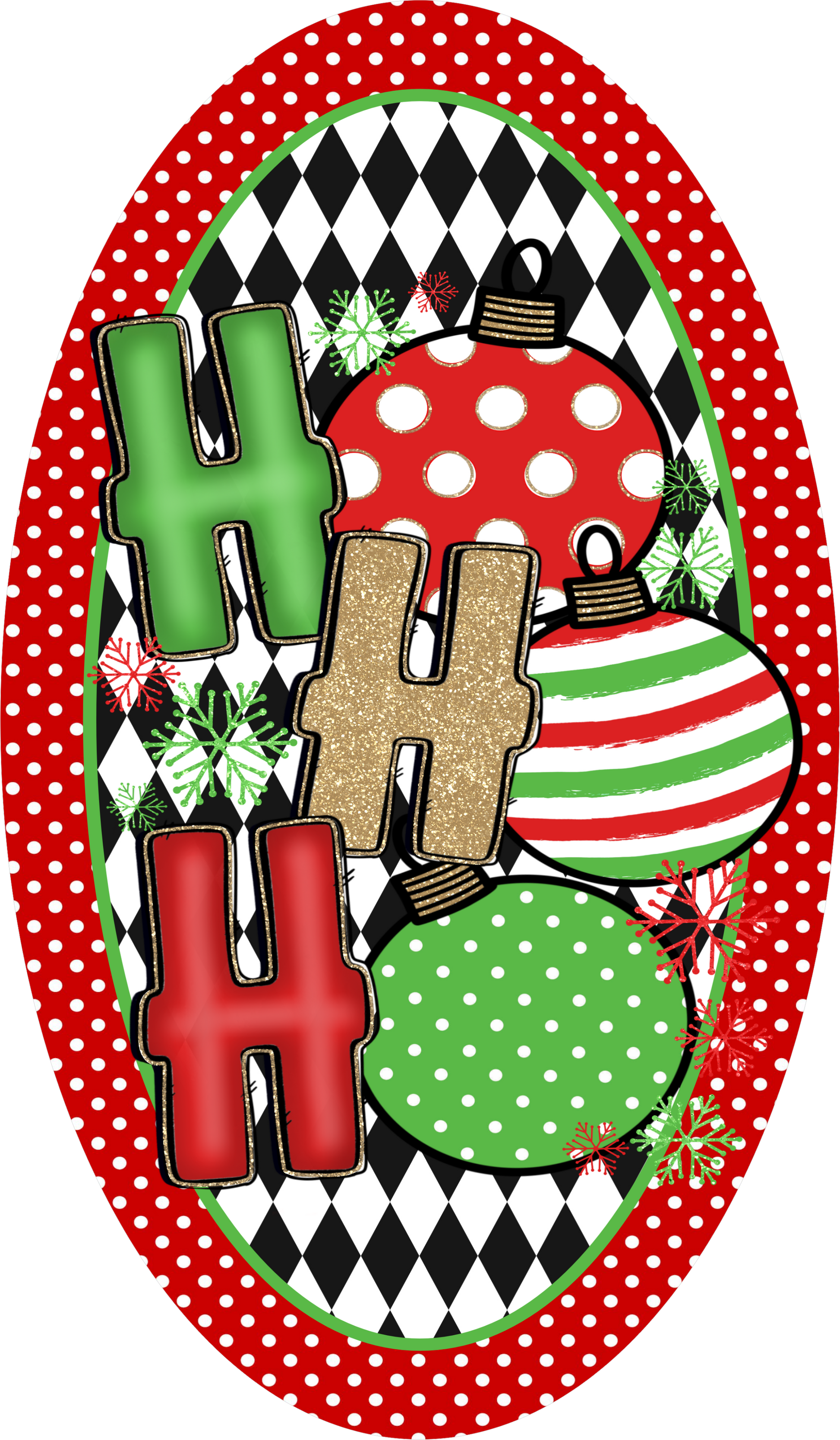 Ho Ho Ho Ornament — Christmas Oval Wreath Sign