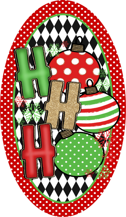 Ho Ho Ho Ornament — Christmas Oval Wreath Sign