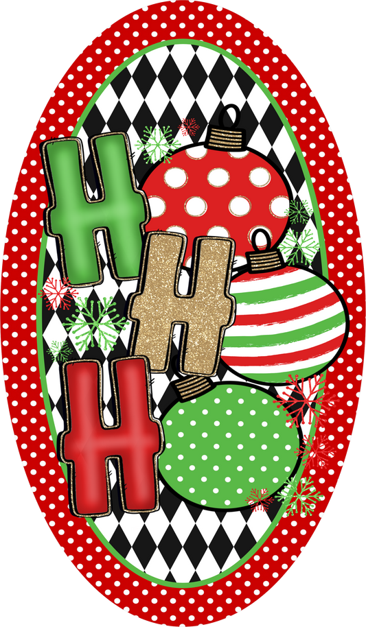 Ho Ho Ho Ornament — Christmas Oval Wreath Sign
