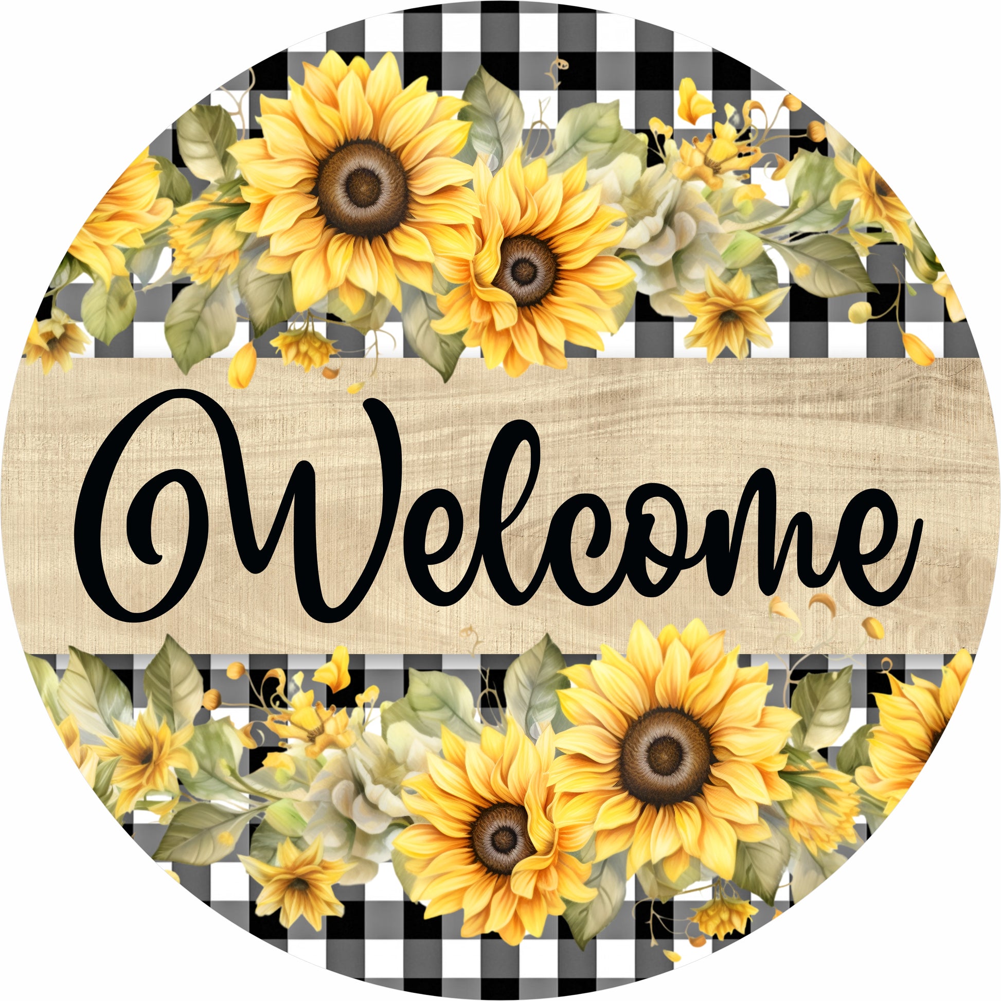 Welcome Sunflowers Burlap Round Wreath Sign
