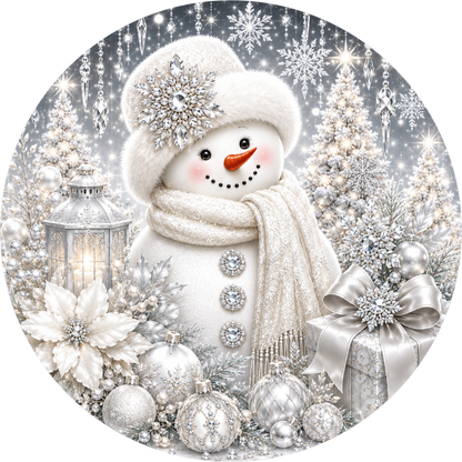 White-on-White Snowman — Winter Round Wreath Sign