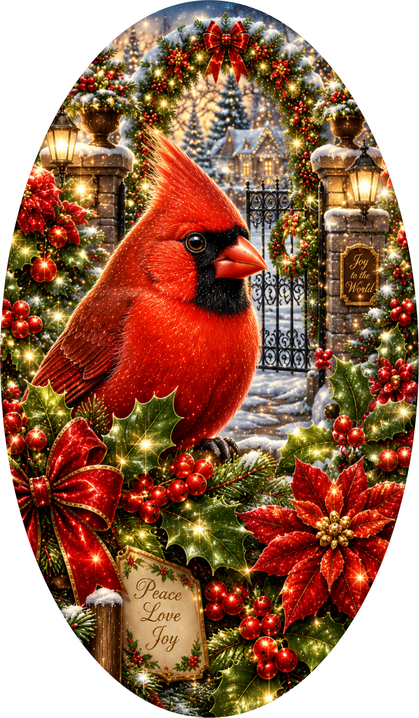 Cardinal — Christmas Oval Wreath Sign