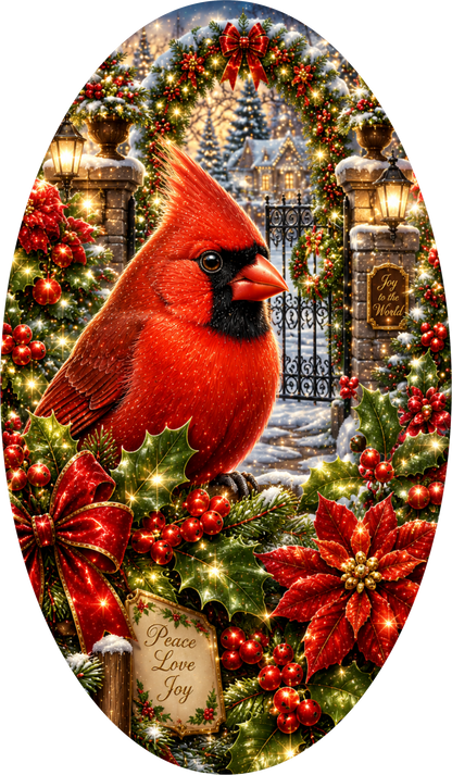 Cardinal — Christmas Oval Wreath Sign