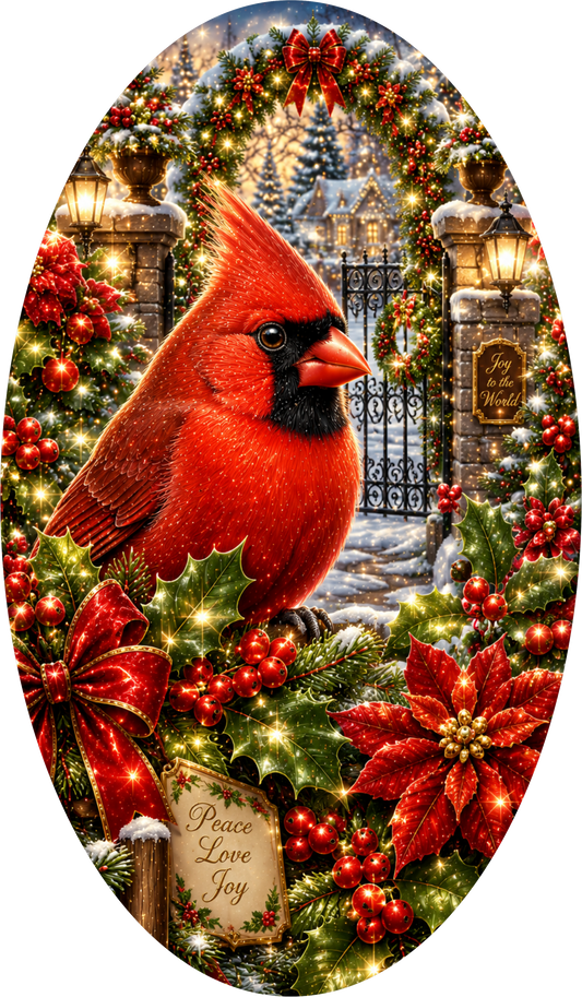 Cardinal — Christmas Oval Wreath Sign
