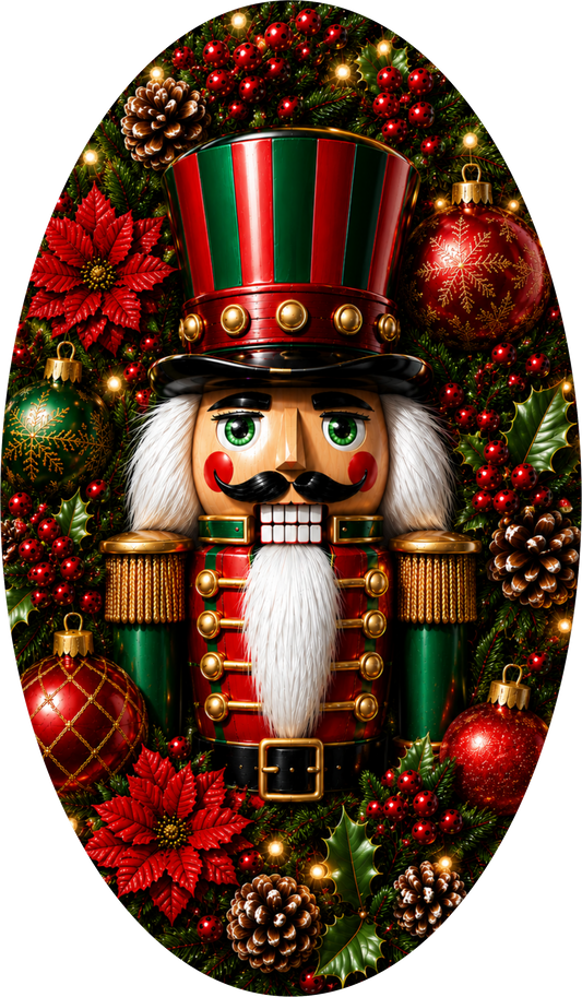 Traditional Nutcracker — Christmas Oval Wreath Sign