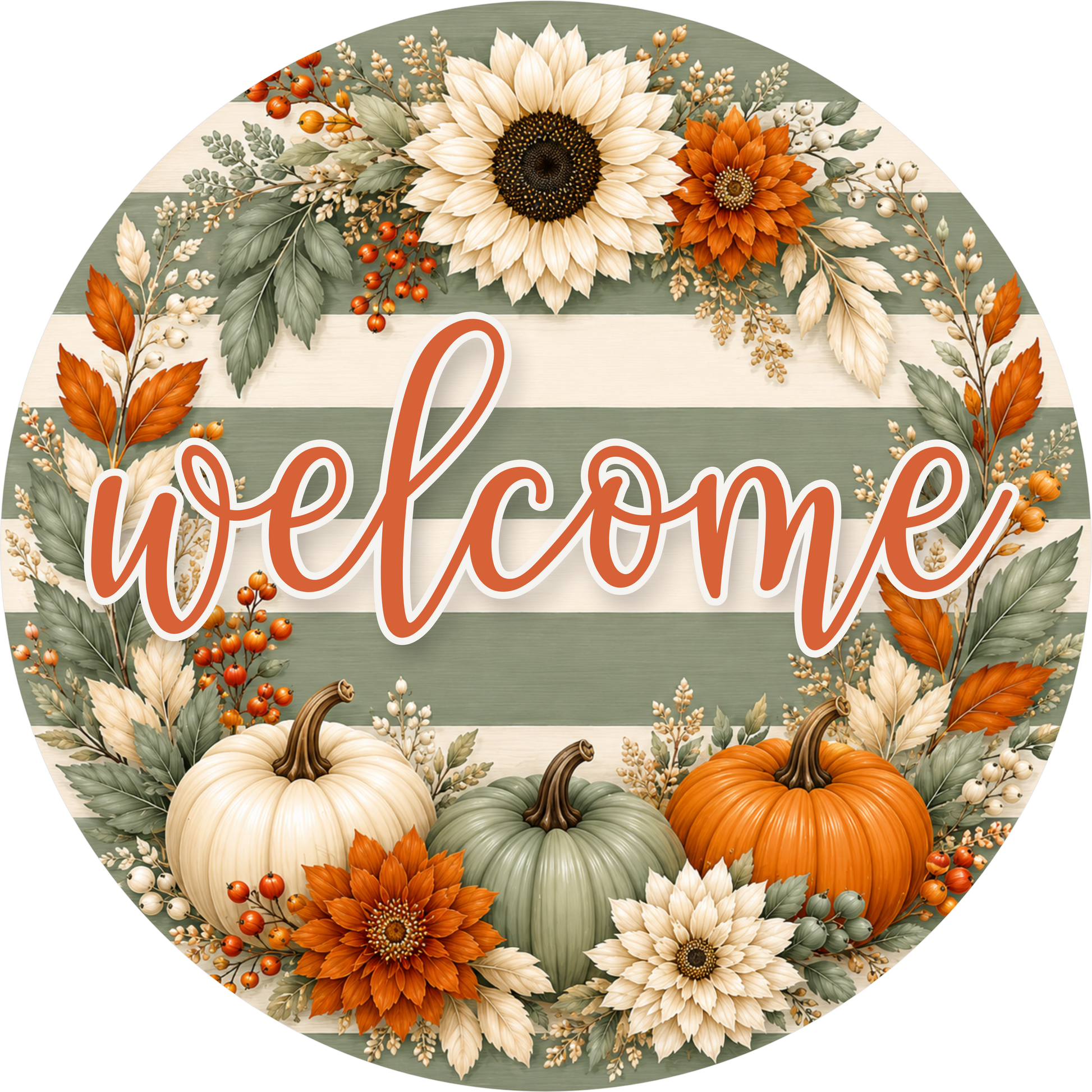 Welcome Sage Green Round Wreath Sign
