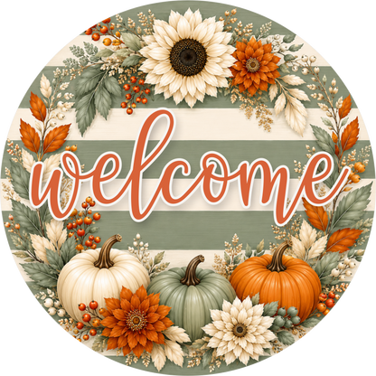 Welcome Sage Green Round Wreath Sign