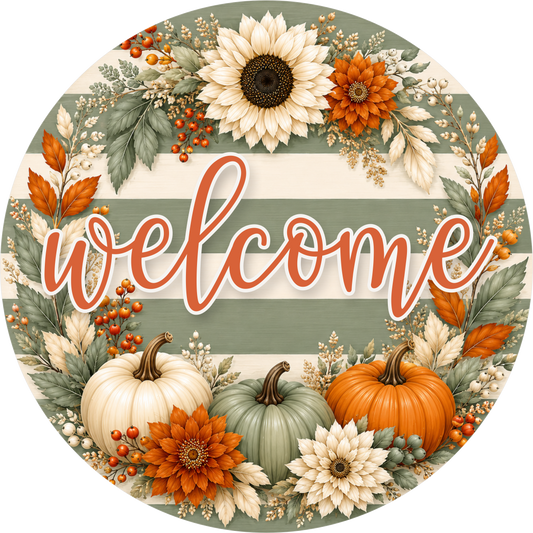 Welcome Sage Green Round Wreath Sign