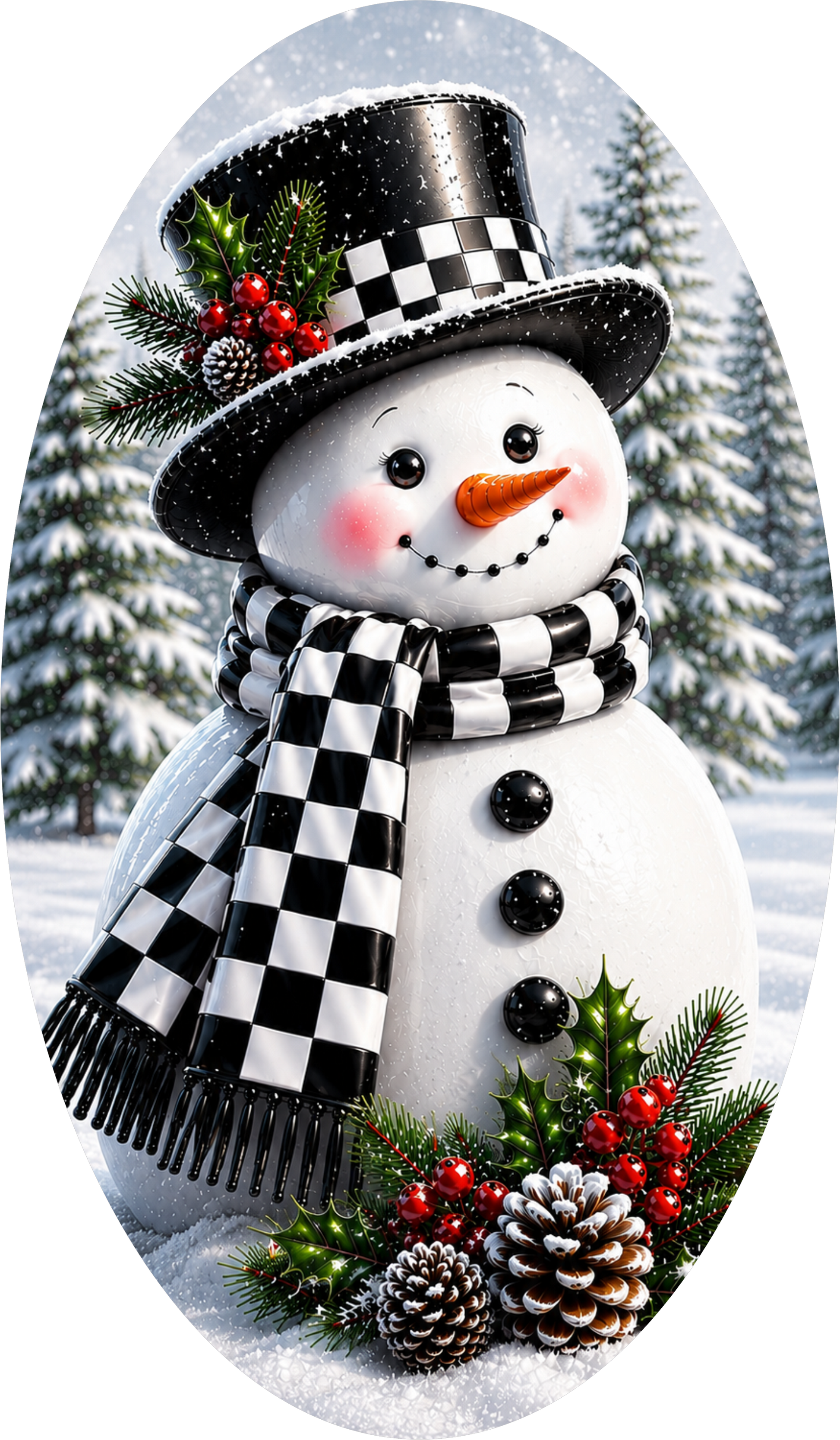 Checkered Snowman — Winter Oval Wreath Sign