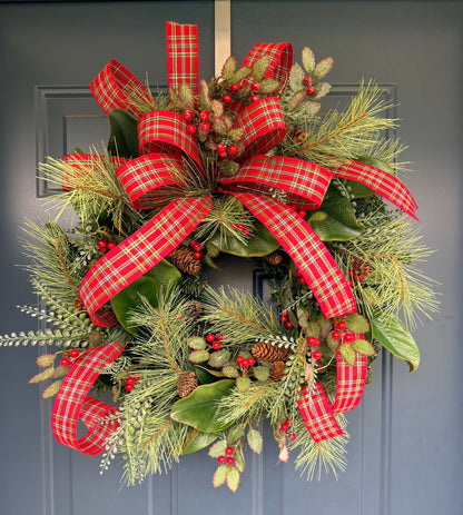 Faux Mixed Greens Traditional Christmas Wreath