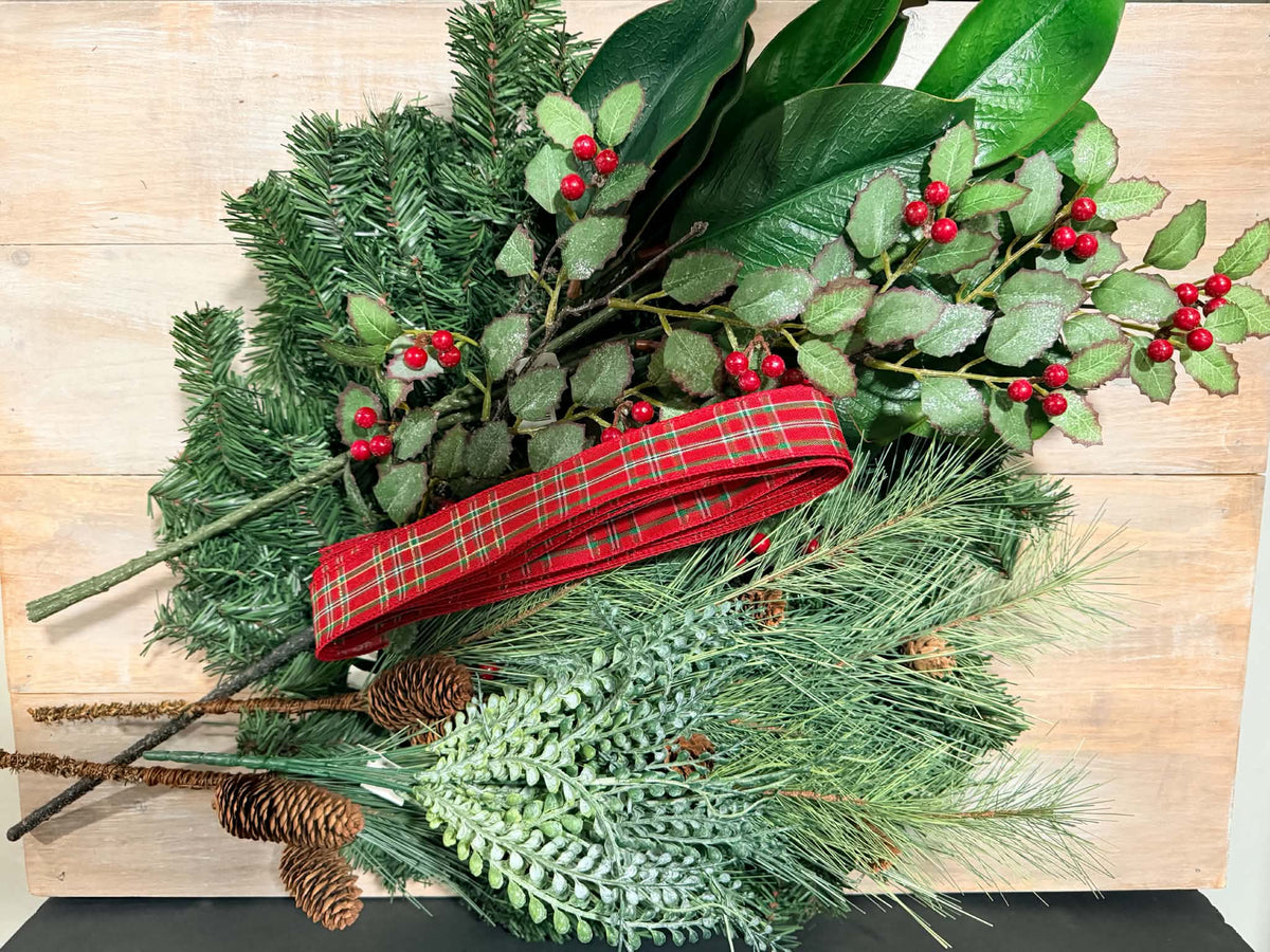 Traditional Christmas Evergreen Wreath Kit, DIY Christmas Wreath