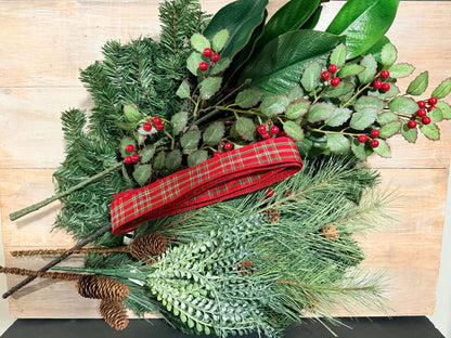 Traditional Christmas Evergreen Wreath Kit, DIY Christmas Wreath