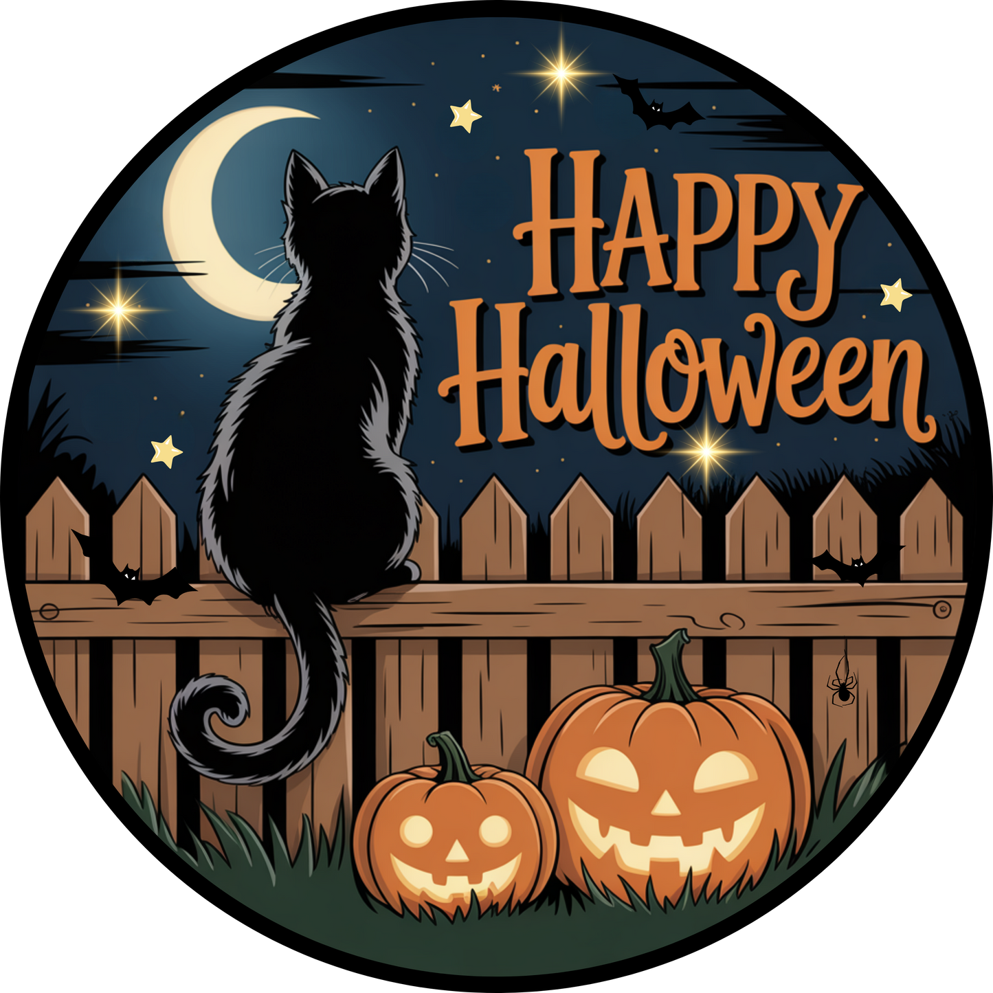 Happy Halloween Cat Jack O Lantern Wreath Sign for Halloween Door Decor