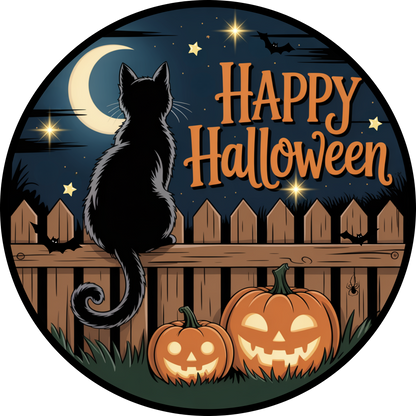 Happy Halloween Cat Jack O Lantern Wreath Sign for Halloween Door Decor