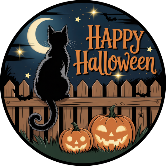 Happy Halloween Cat Jack O Lantern Wreath Sign for Halloween Door Decor