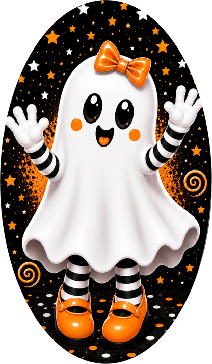 Cute Ghost Girl Bow Striped Socks Orange Shoes Halloween Wreath Sign