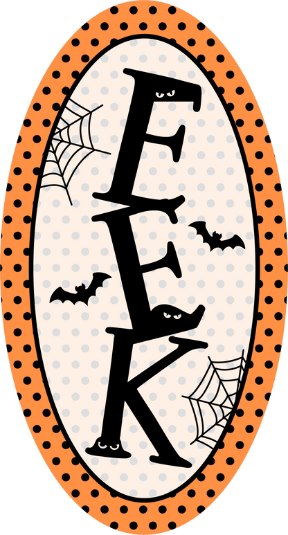 Eek Spooky Letters Bats Spider Web Orange Polka Dots Halloween Wreath Sign