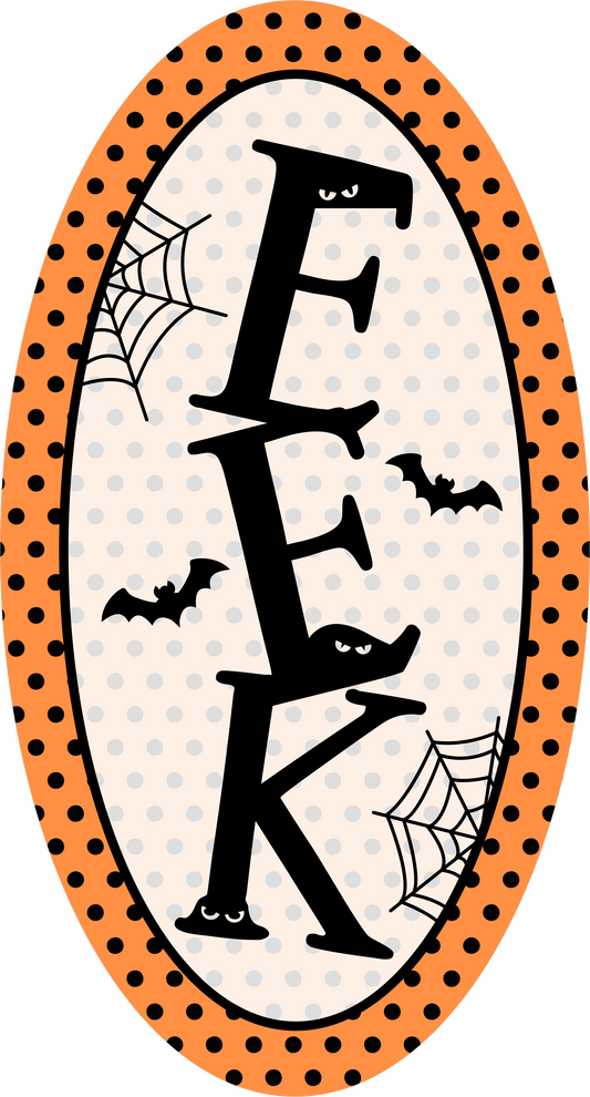 Eek Spooky Letters Bats Spider Web Orange Polka Dots Halloween Wreath Sign