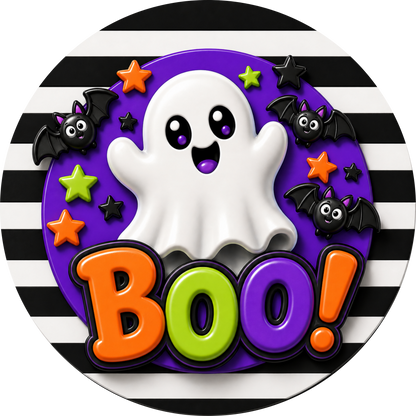 Ghost Boo Bats Stars Stripes Halloween Wreath Sign