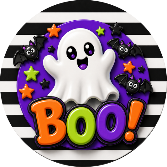 Ghost Boo Bats Stars Stripes Halloween Wreath Sign