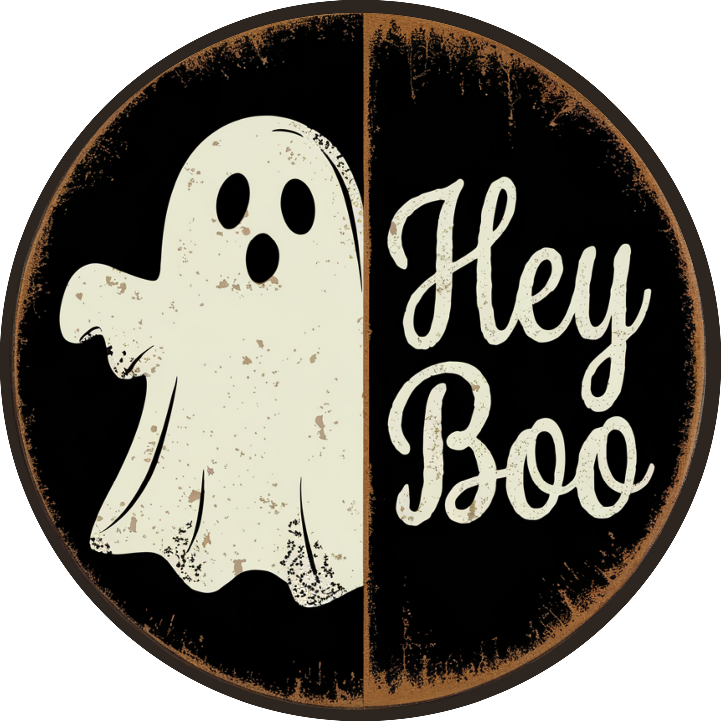 Ghost Hey Boo Vintage Rustic Halloween Wreath Sign