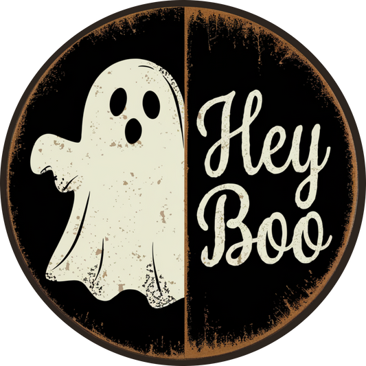 Ghost Hey Boo Vintage Rustic Halloween Wreath Sign