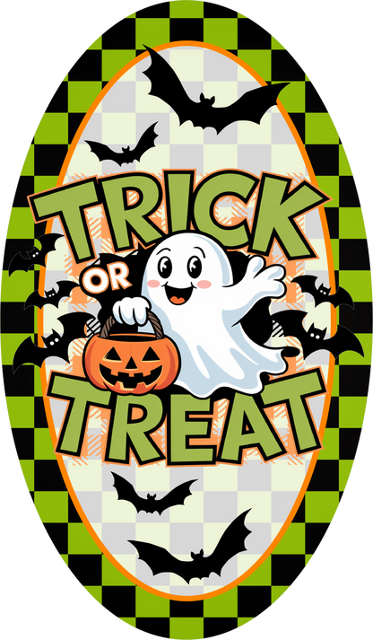 Ghost Jack O Lantern Trick or Treat Bats Halloween Wreath Sign