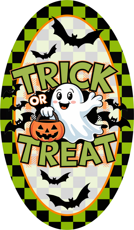 Ghost Jack O Lantern Trick or Treat Bats Halloween Wreath Sign