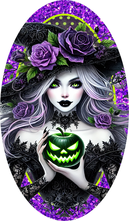 Gothic Witch Purple Roses Black Lace Jack O Lantern Halloween Wreath Sign